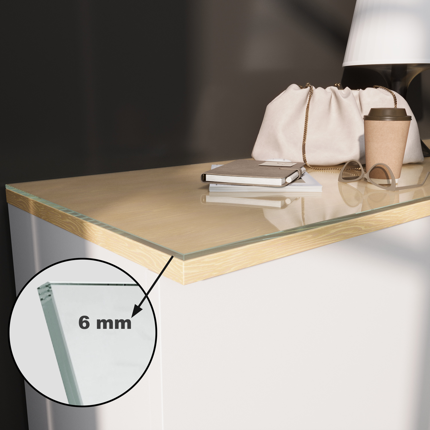 Tisch-Auflageplatte aus Weißglas 6mm