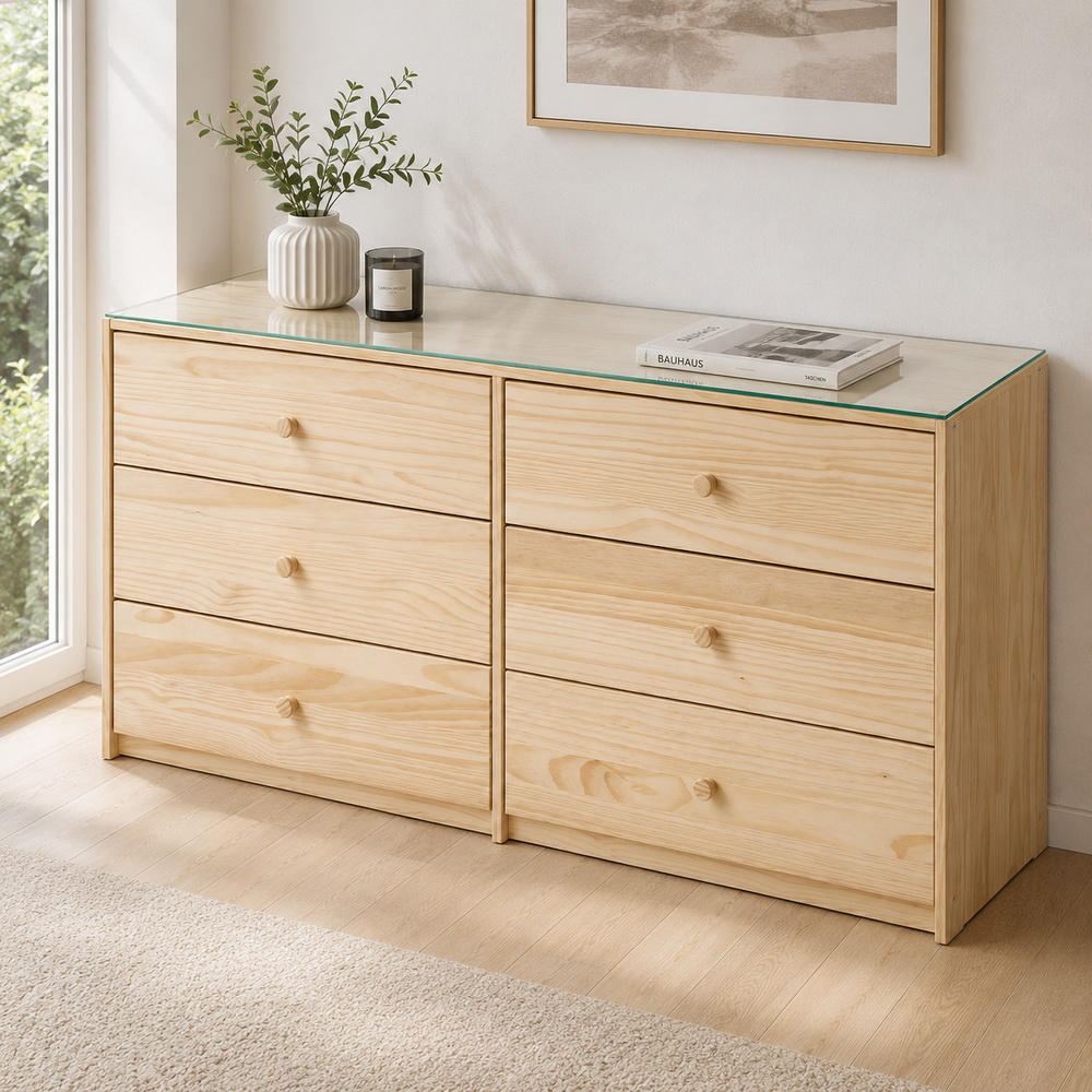 Glasplatte für IKEA RAST Kommoden 124 x 35 cm Klarglas Ansicht