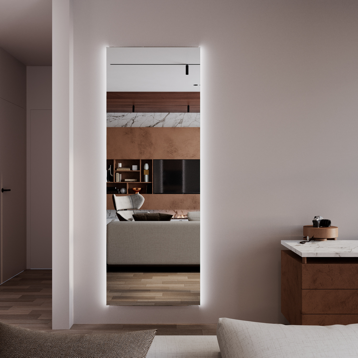 Ganzkörperspiegel mit Ambientelicht seitlich