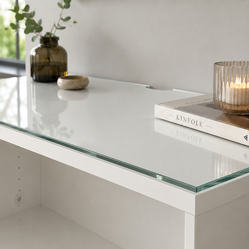 Glasplatte für IKEA BESTÅ TV-Möbel 120 x 40 cm Klarglas Detailansicht