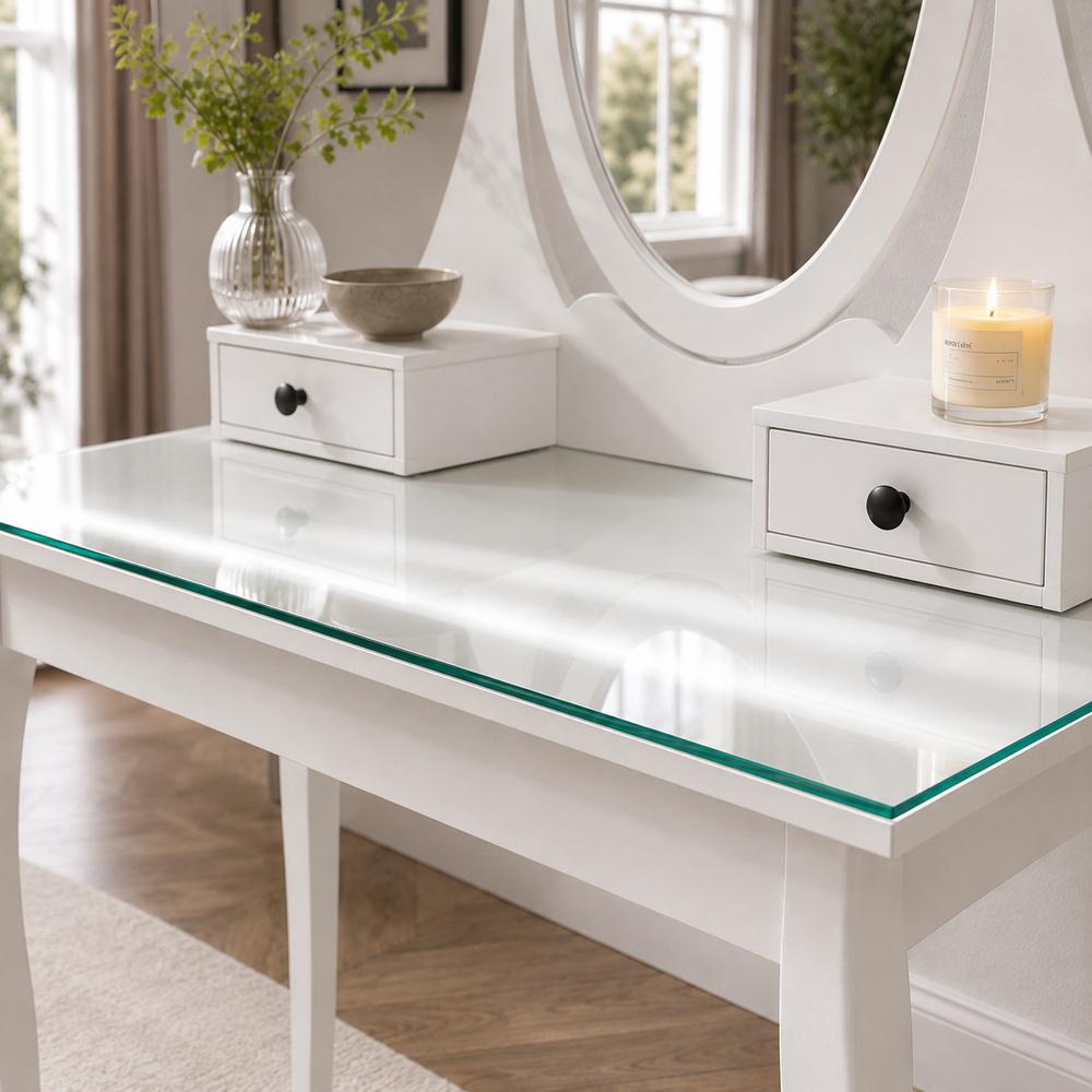 Glasplatte für IKEA HEMNES Schminktische 100 x 50 cm Klarglas Ansicht