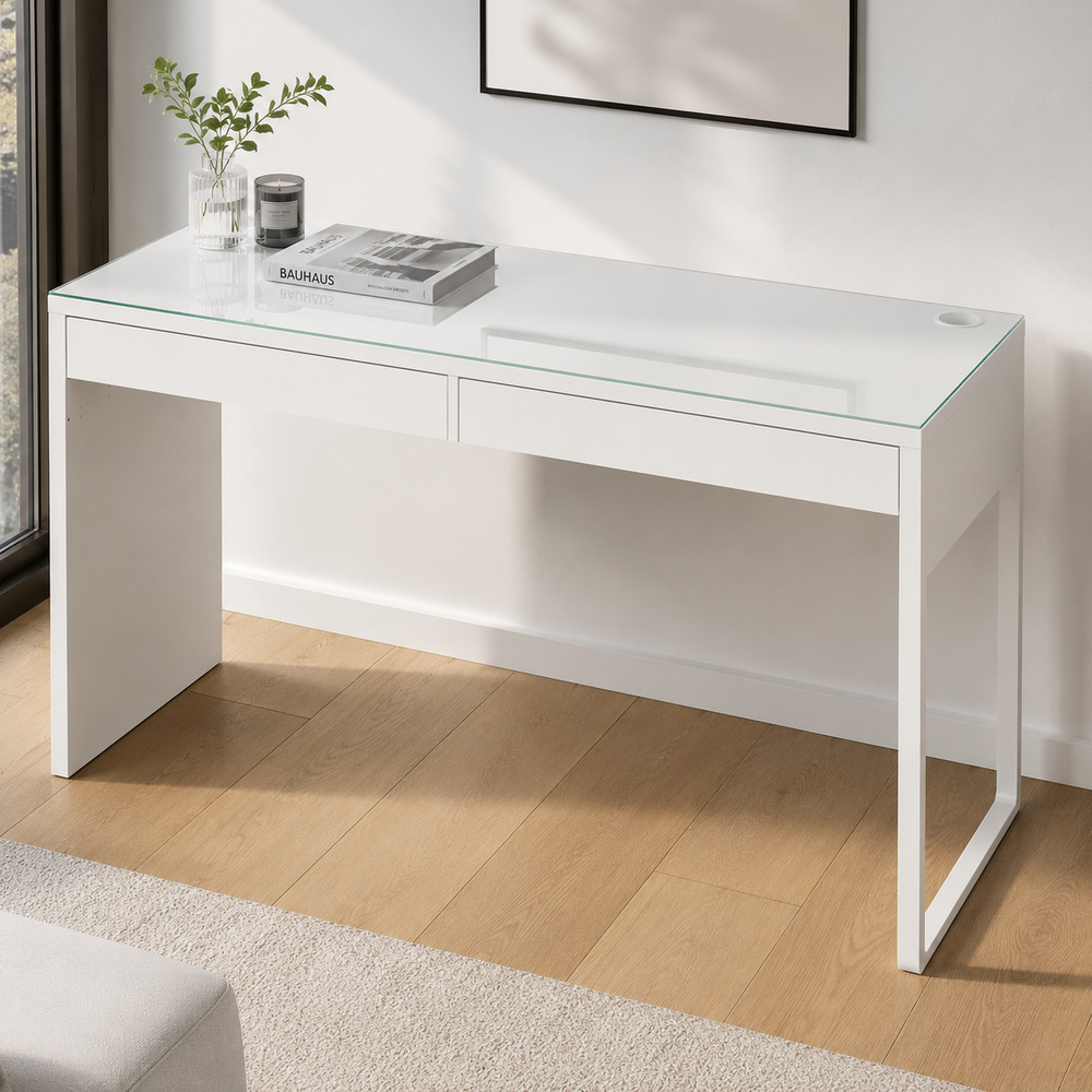Glasplatte für IKEA MICKE Schreibtische 142 x 50 cm Klarglas Ansicht