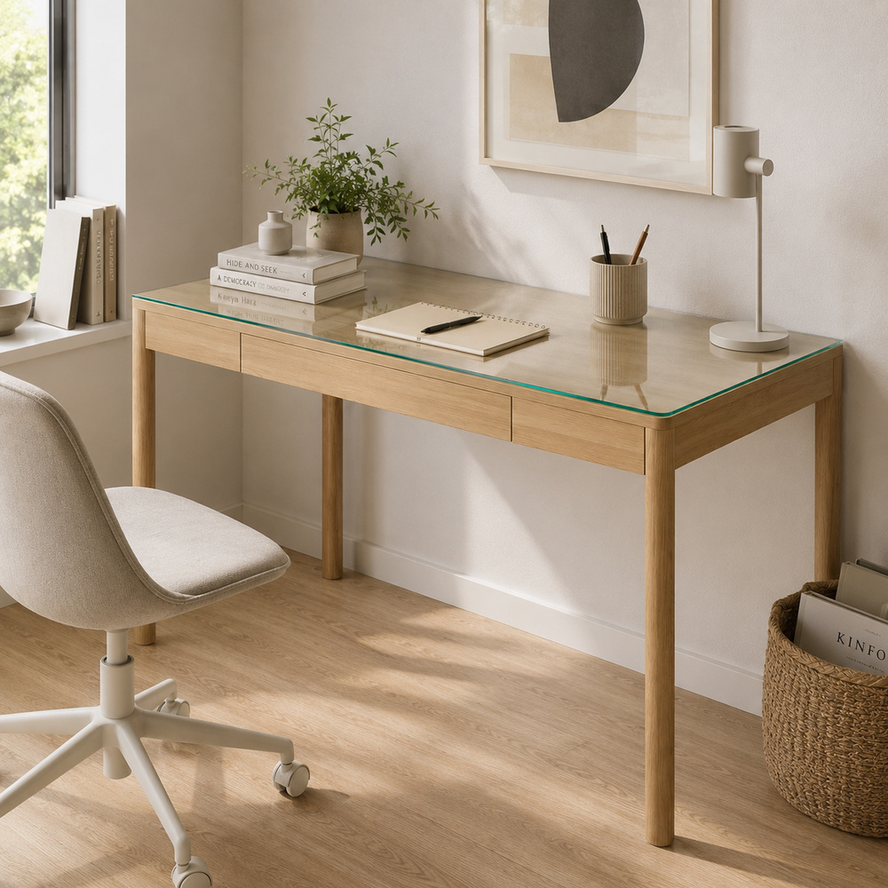 Glasplatte für IKEA TONSTAD Schreibtische 140 x 75 cm Klarglas Ansicht