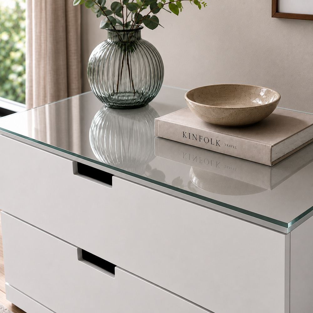 Glasplatte für IKEA NORDLI Kommoden 80 x 47 cm Klarglas Ansicht