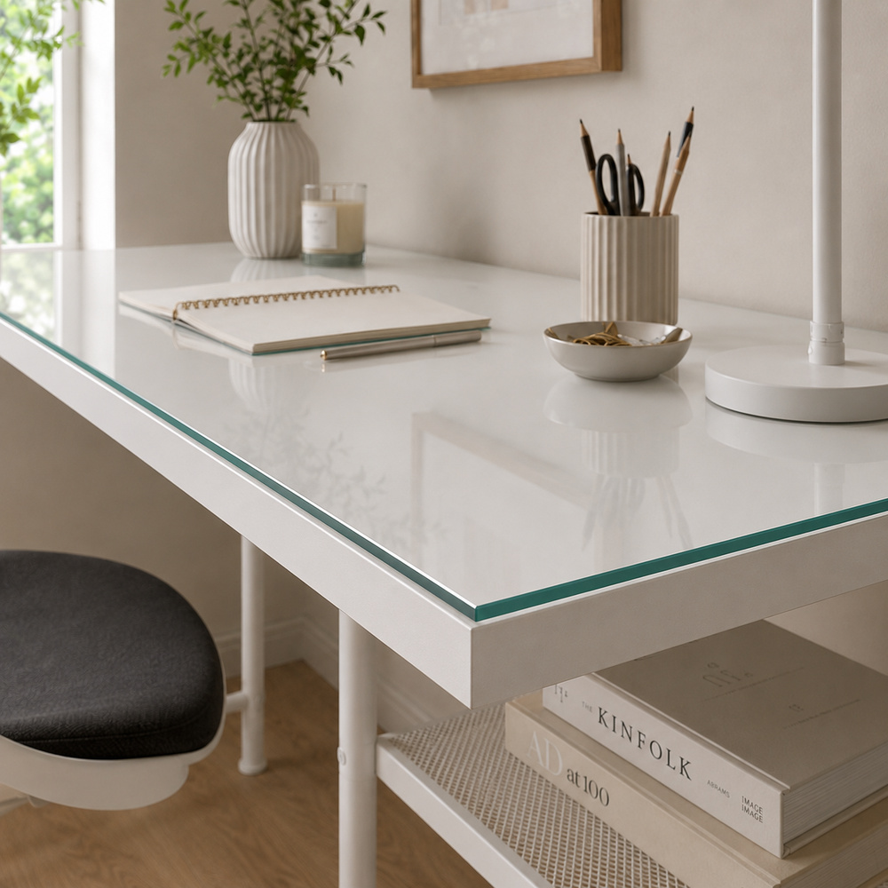 Glasplatte für IKEA LAGKAPTEN Schreibtische 140 x 60 cm Klarglas Detailansicht