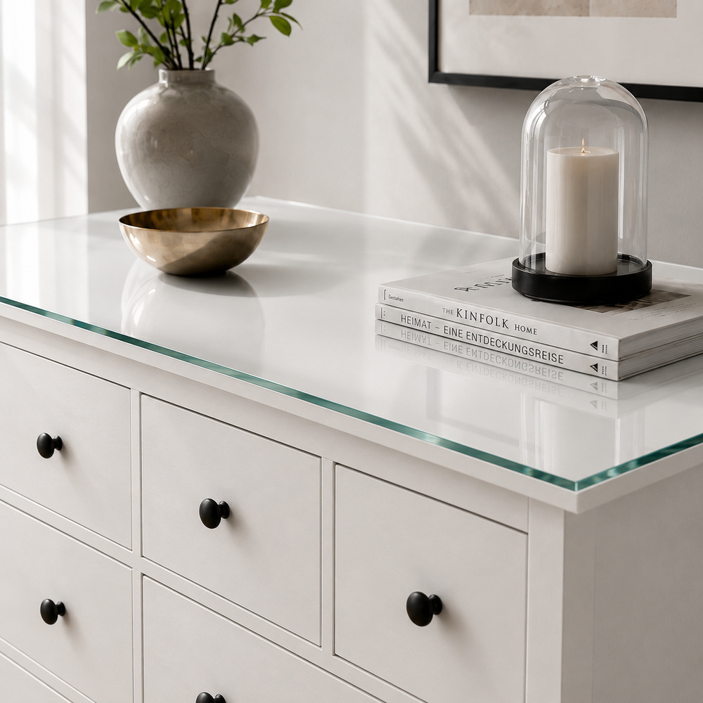 Glasplatte für IKEA HEMNES Kommoden 160 x 50 cm Klarglas Ansicht