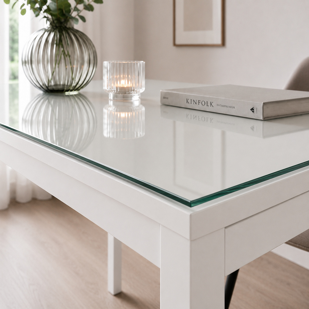 Glasplatte für IKEA MELLTORP Esstische 125 x 75 cm Klarglas Detailansicht