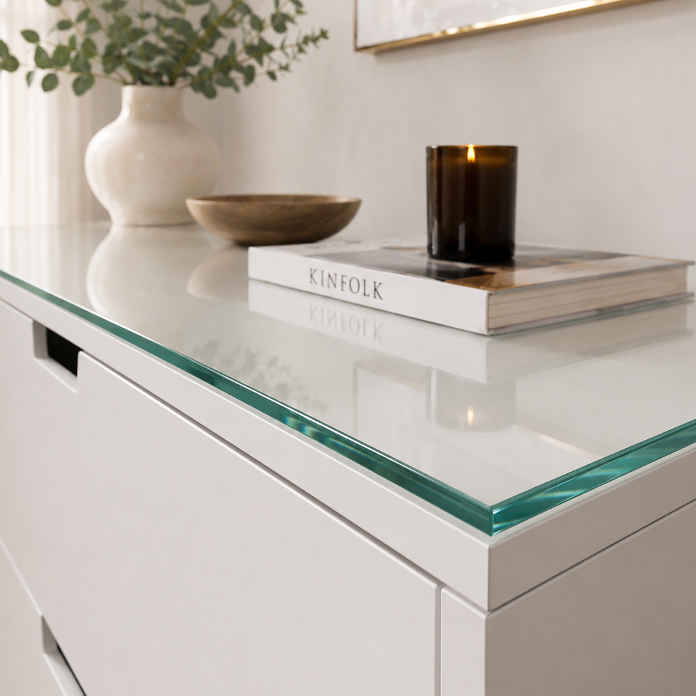 Glasplatte für IKEA NORDLI Kommoden 120 x 47 cm Klarglas Detailansicht