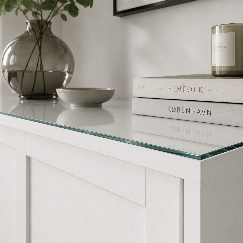Glasplatte für IKEA HAVSTA Kommoden 81 x 47 cm Klarglas Detailansicht
