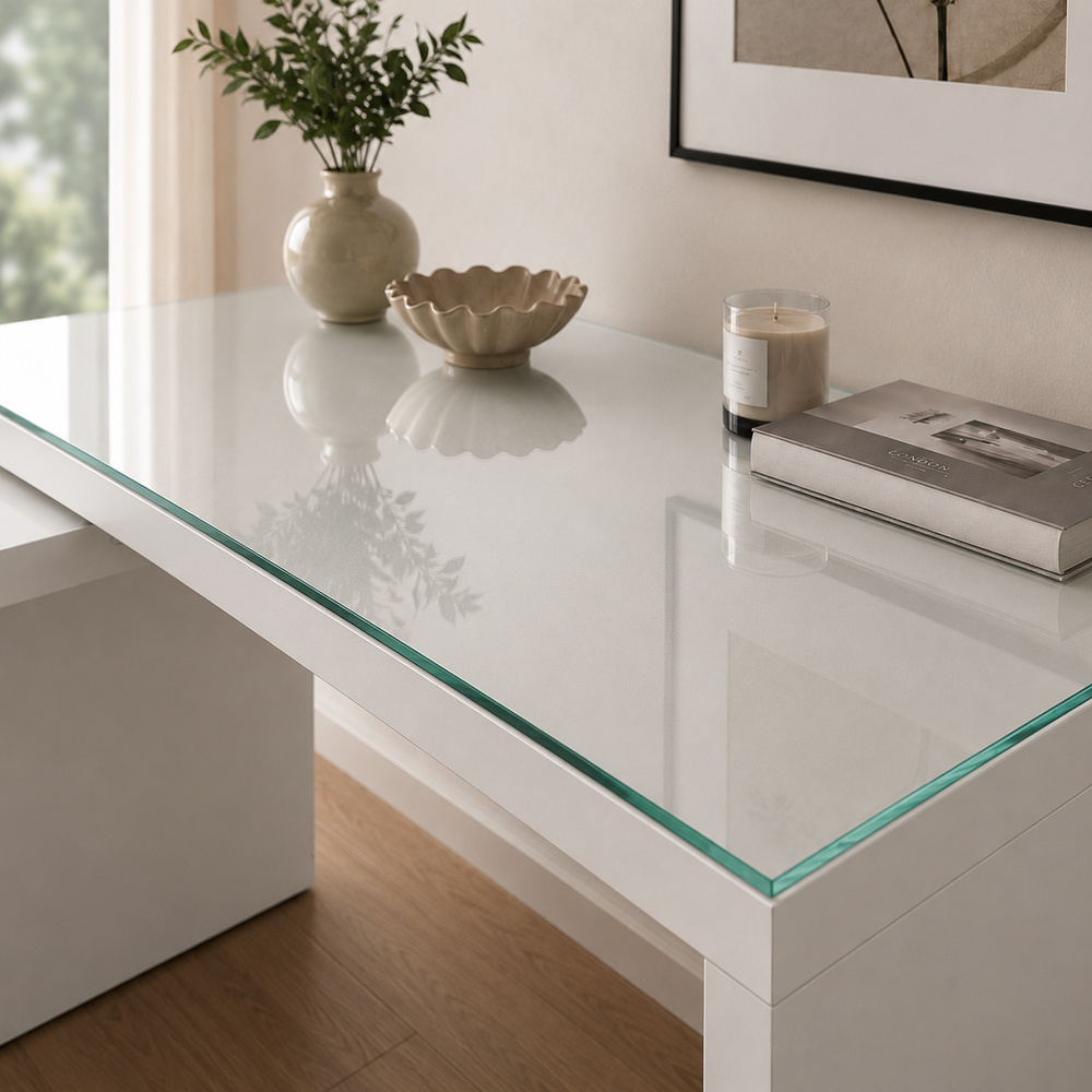 Glasplatte für IKEA MALM Schreibtische 151 x 65 cm Klarglas Ansicht