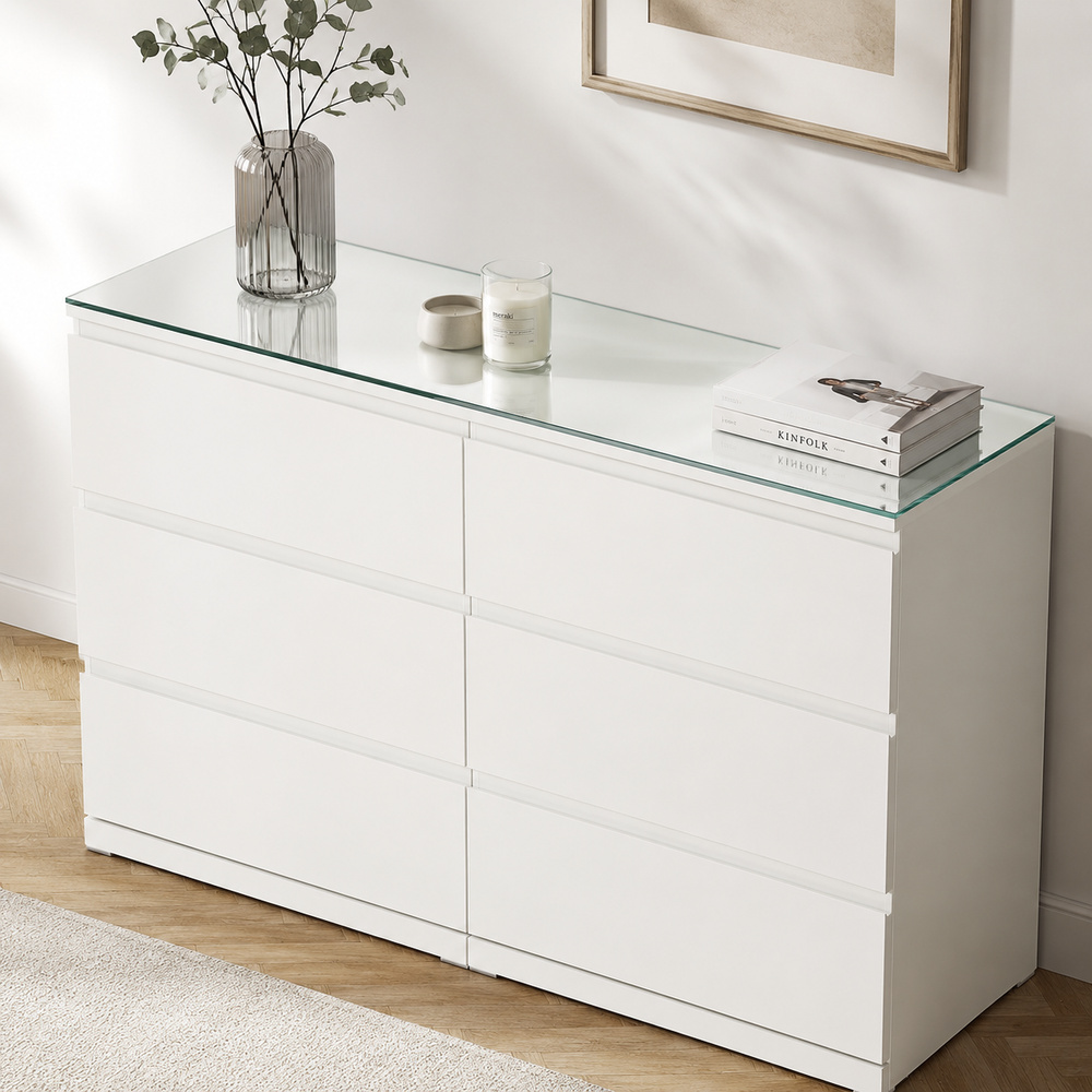 Glasplatte für IKEA STORKLINTA Kommoden 140 x 48 cm Klarglas Ansicht