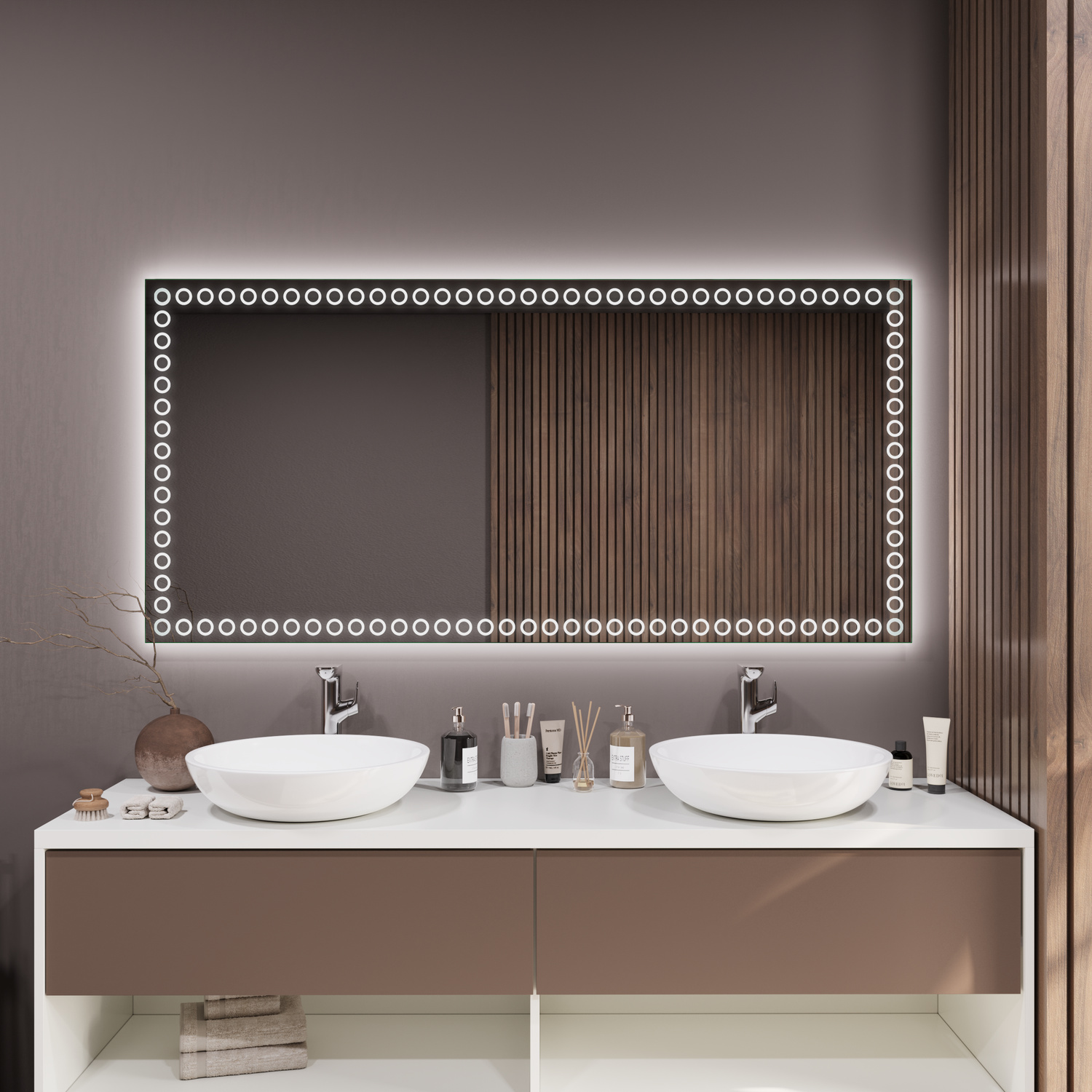 LED-Badspiegel Cognac nach Maß