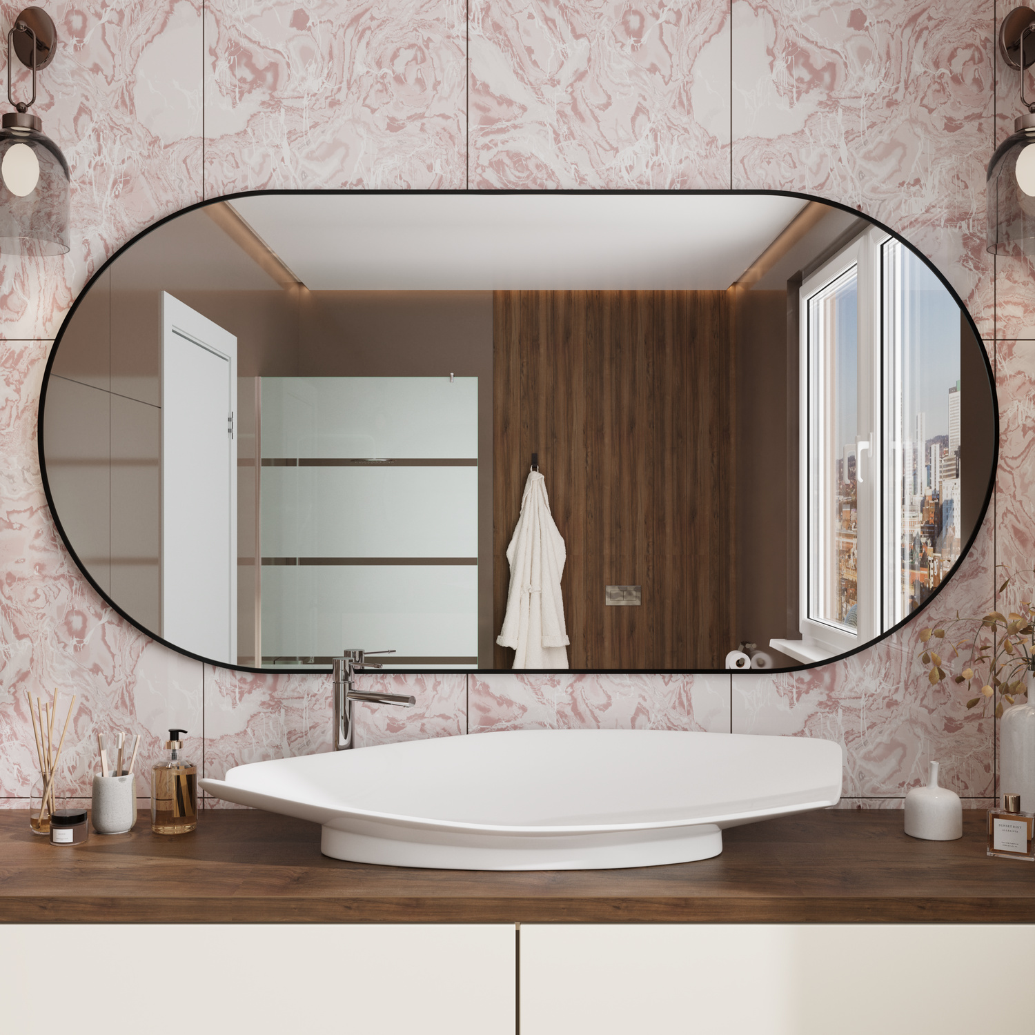 Spiegel ohne Beleuchtung mit Rahmen Oval