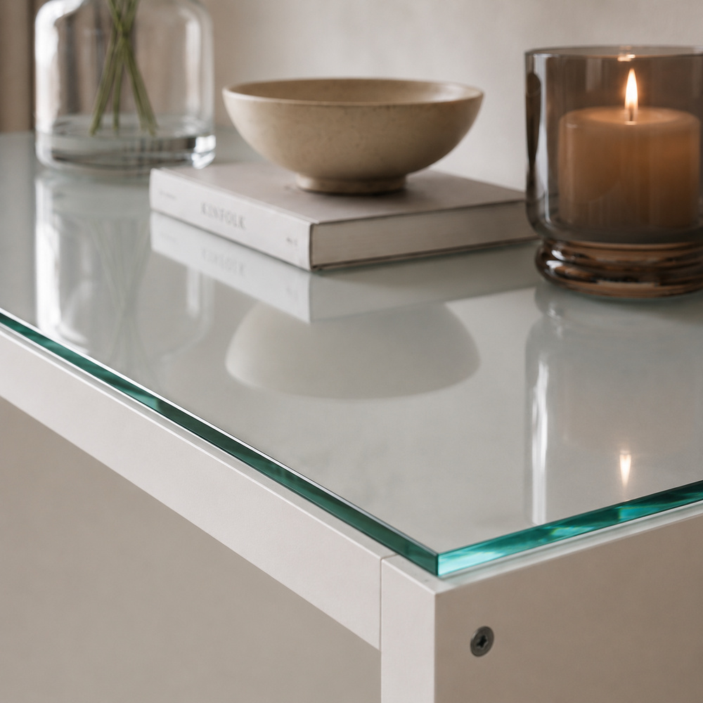 Glasplatte für IKEA KALLAX Regal 147 x 39 cm Klarglas Detailansicht