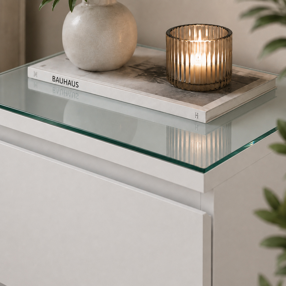 Glasplatte für IKEA MALM Nachttische 40 x 48 cm Klarglas Ansicht