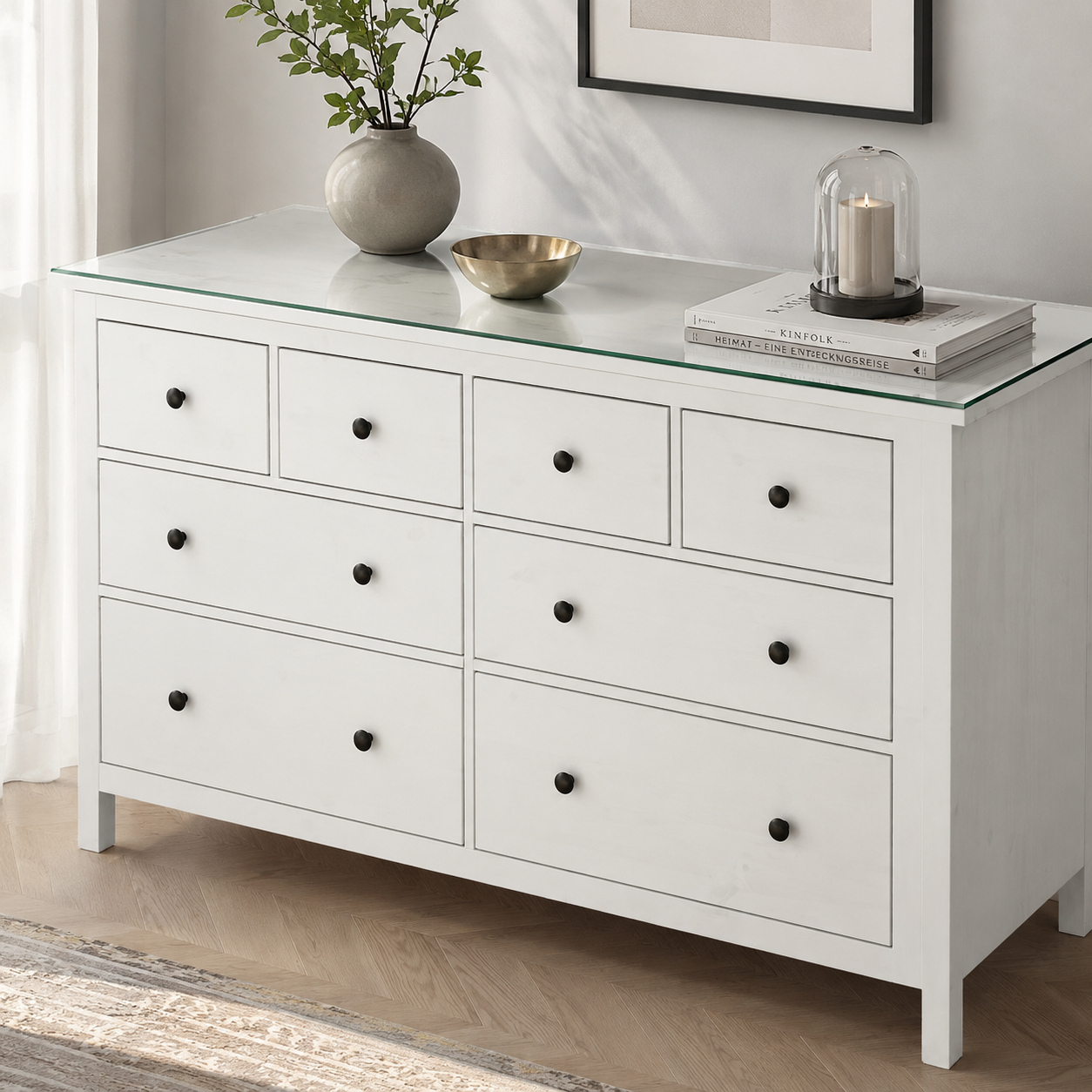 Passgenaue Glasplatte für IKEA HEMNES Kommoden zum zuverlässigen Schutz der Möbeloberfläche