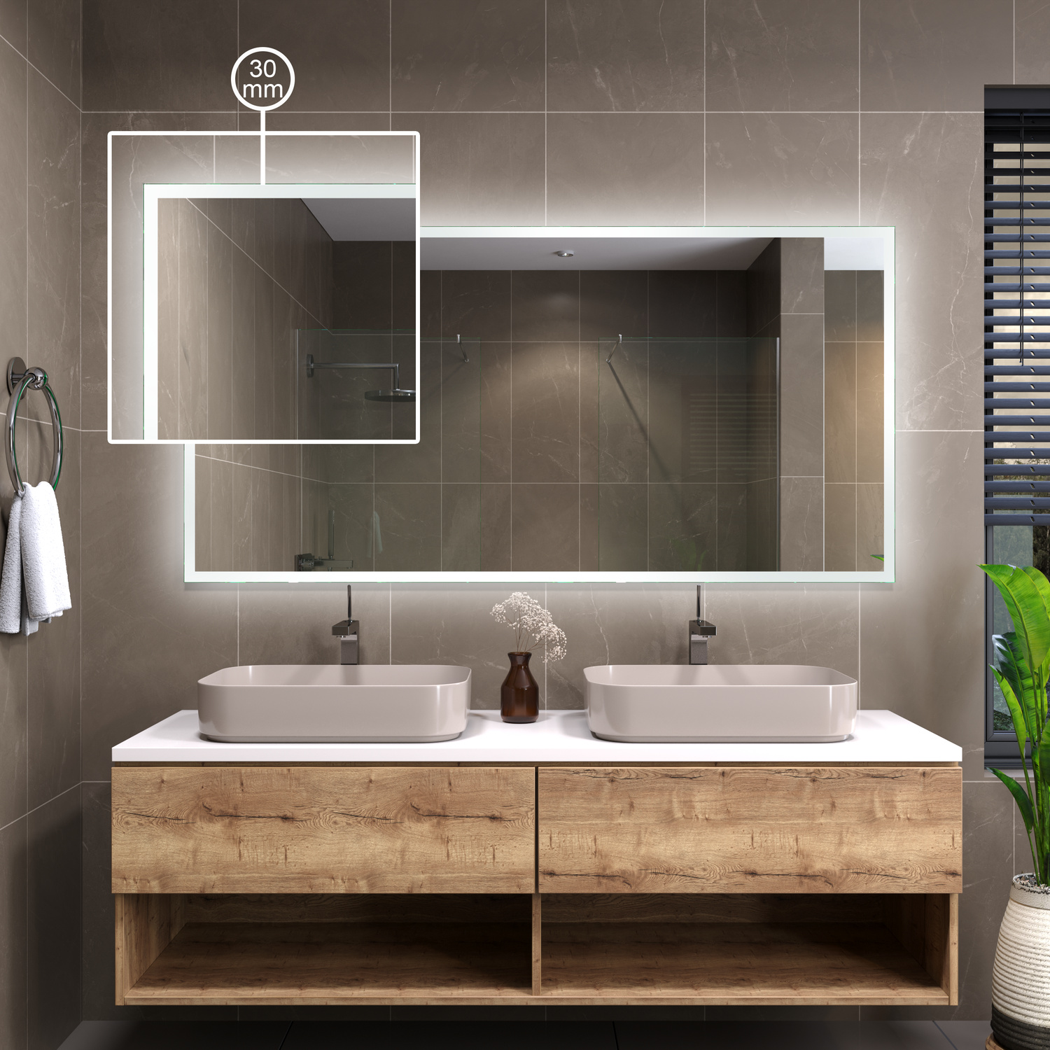 LED-Badspiegel Sete 30 nach Maß