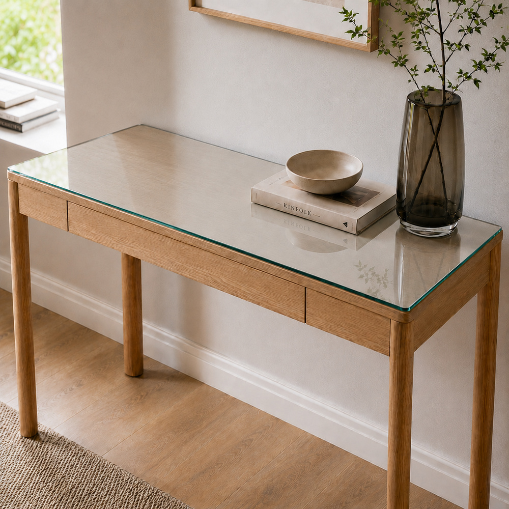 Glasplatte für IKEA TONSTAD Schreibtische 120 x 47 cm Klarglas Ansicht
