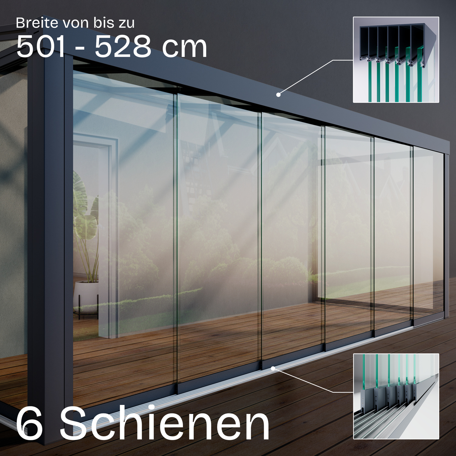 Breite von 501 cm bis zu 528 cm