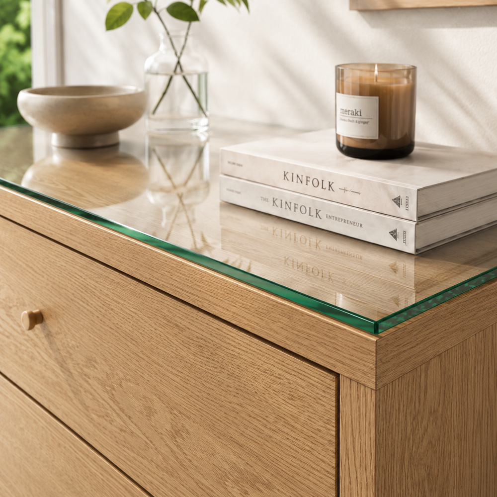 Glasplatte für IKEA TONSTAD Kommoden 82 x 47 cm Klarglas Detailansicht
