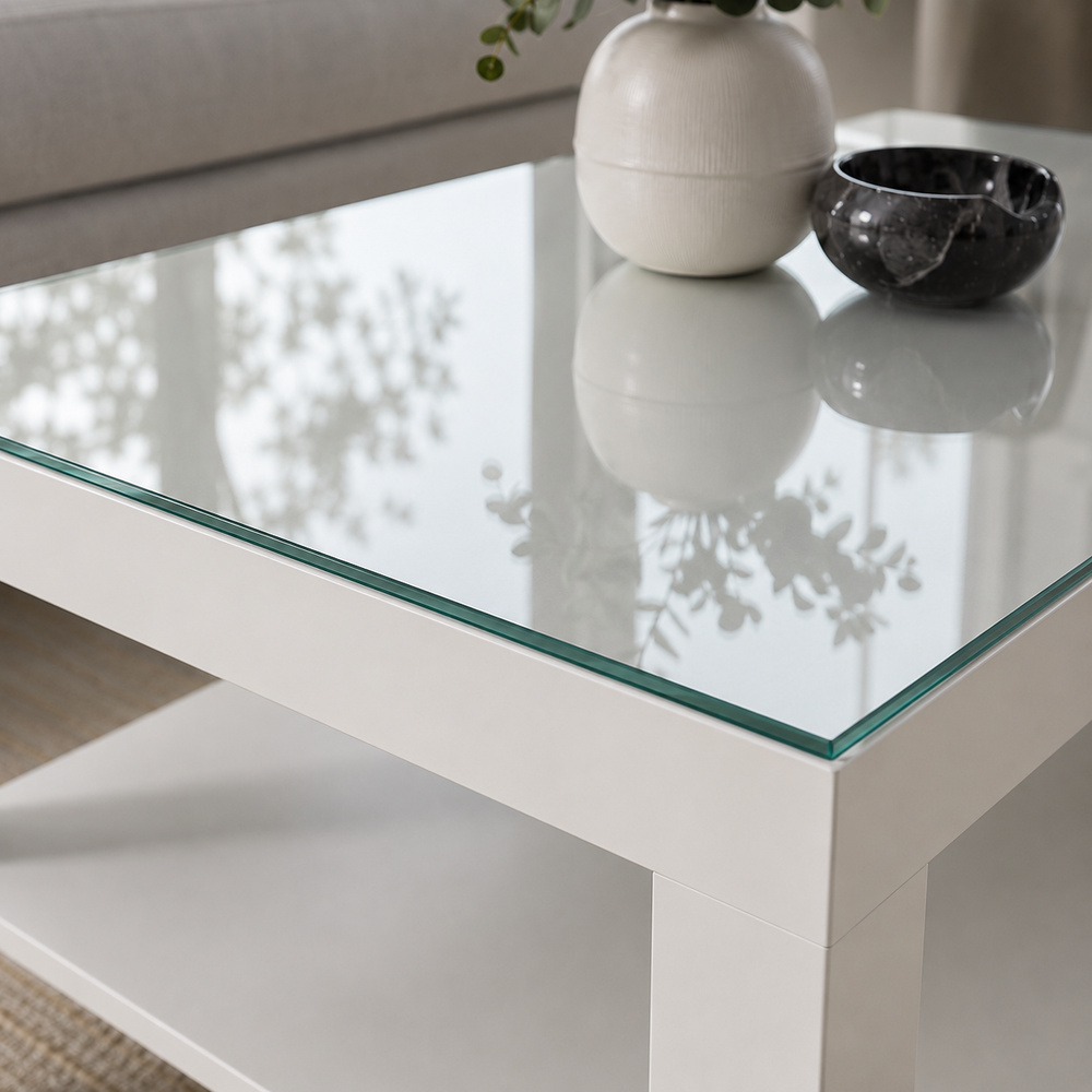 Glasplatte für IKEA LACK Couchtische 90 x 55 cm Klarglas Detailansicht
