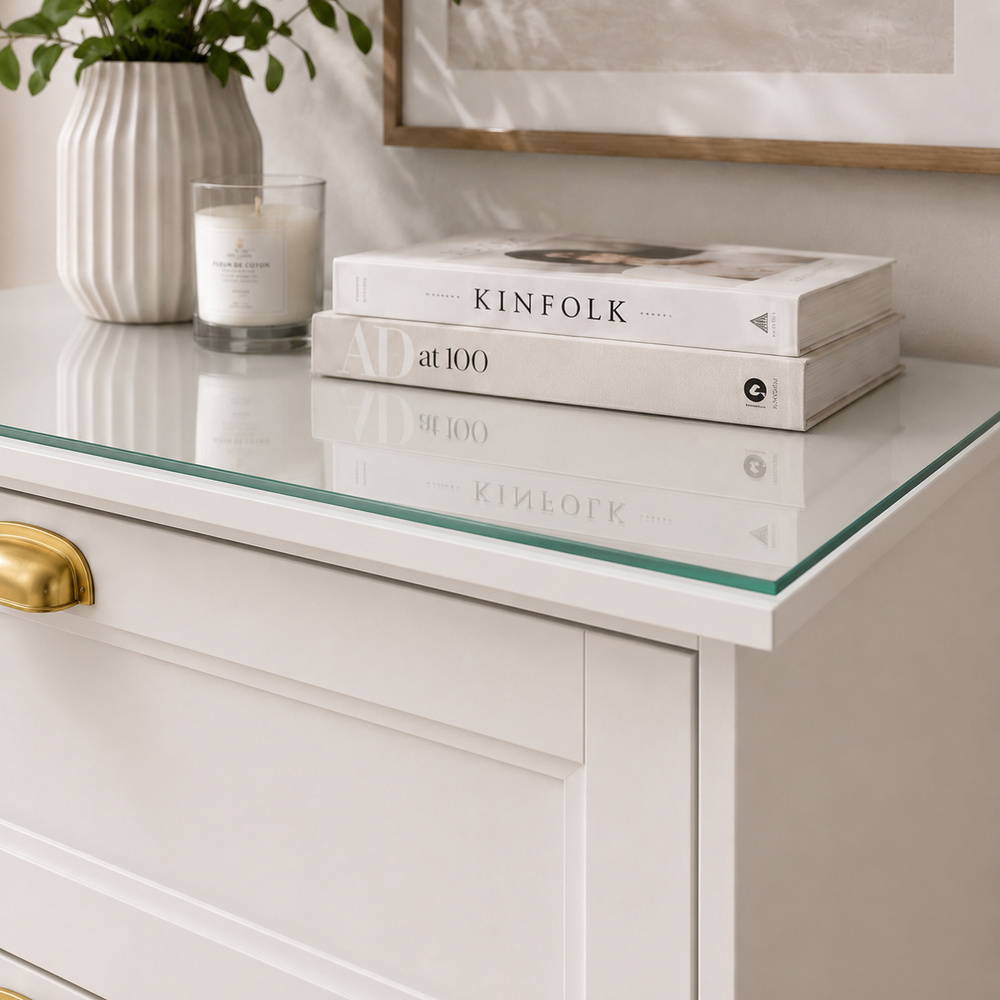 Glasplatte für IKEA FÅGELFJÄLLET Kommoden 82 x 51 cm Klarglas Detailansicht