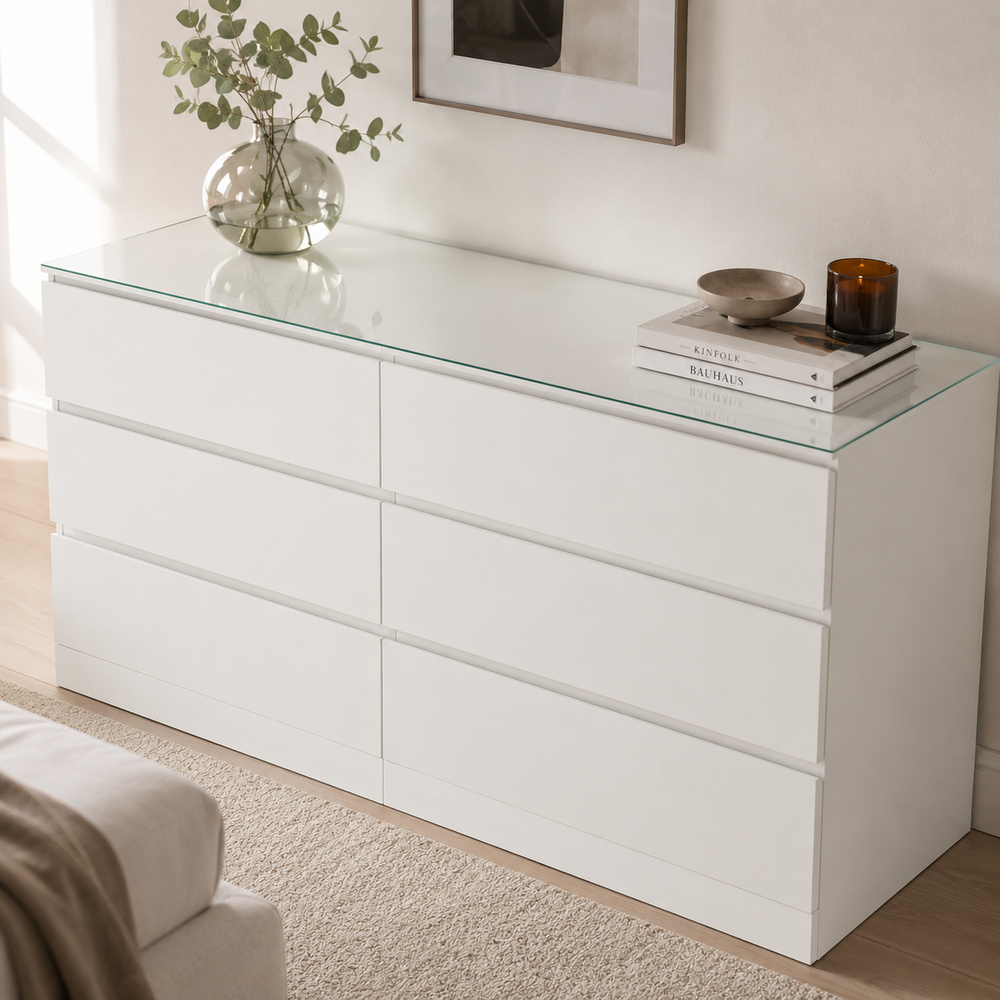 Glasplatte für IKEA MALM Kommoden 160 x 48 cm Klarglas Ansicht