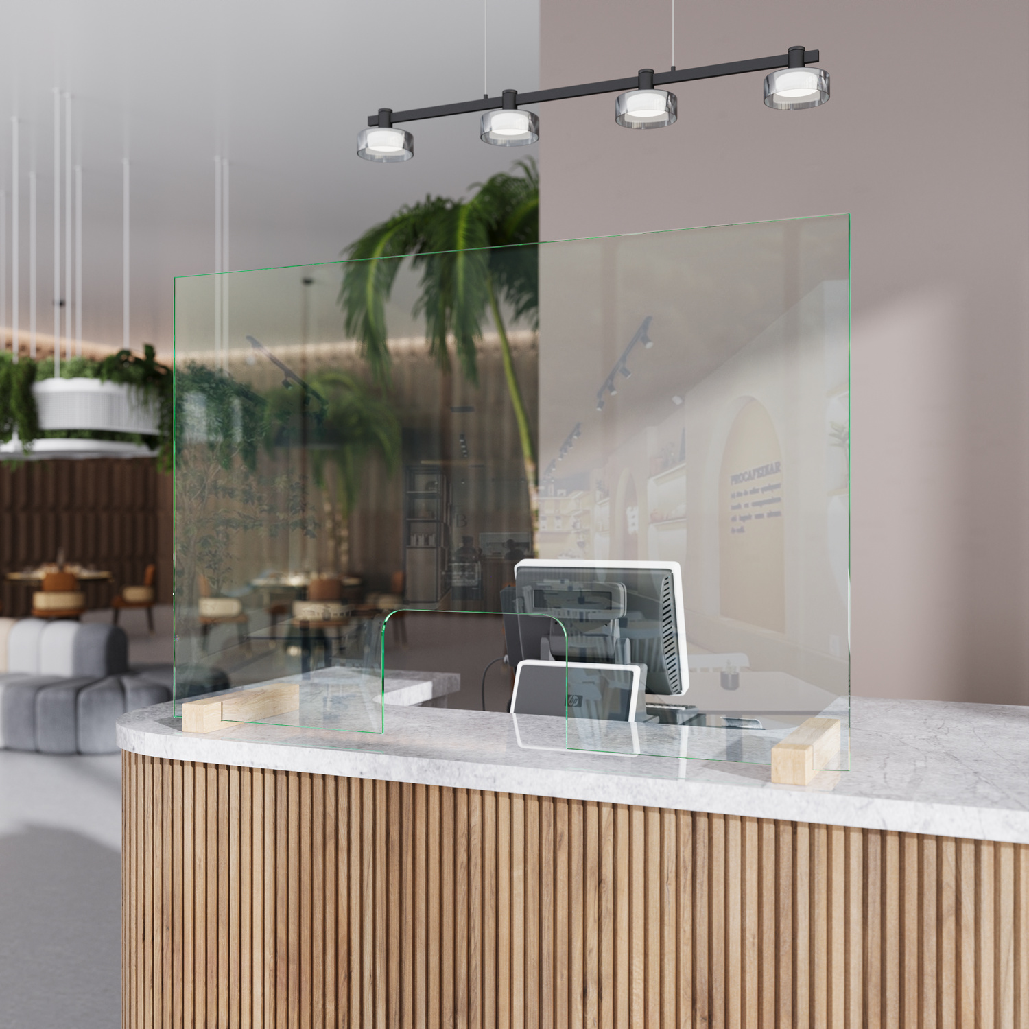 Spuckschutz - echtes Sicherheitsglas mit Durchreiche ESG A1