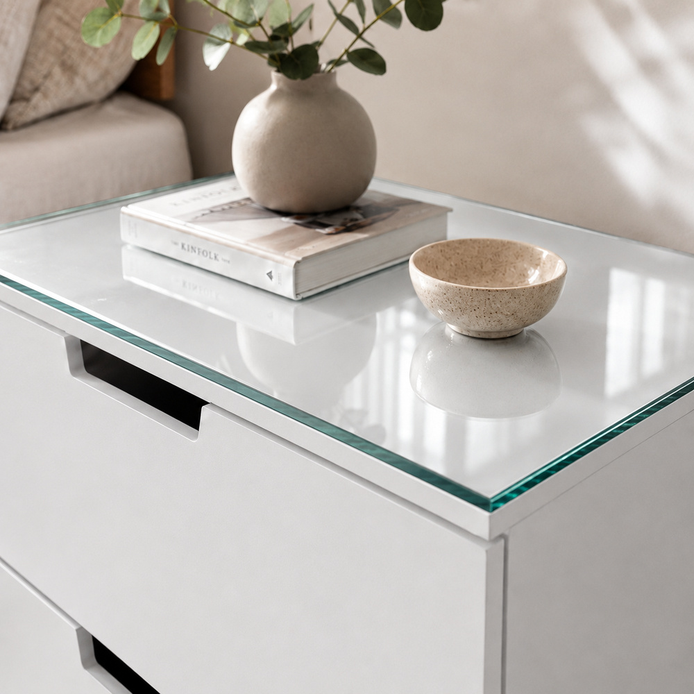 Glasplatte für IKEA NORDLI Nachttische 40 x 47 cm Klarglas Ansicht