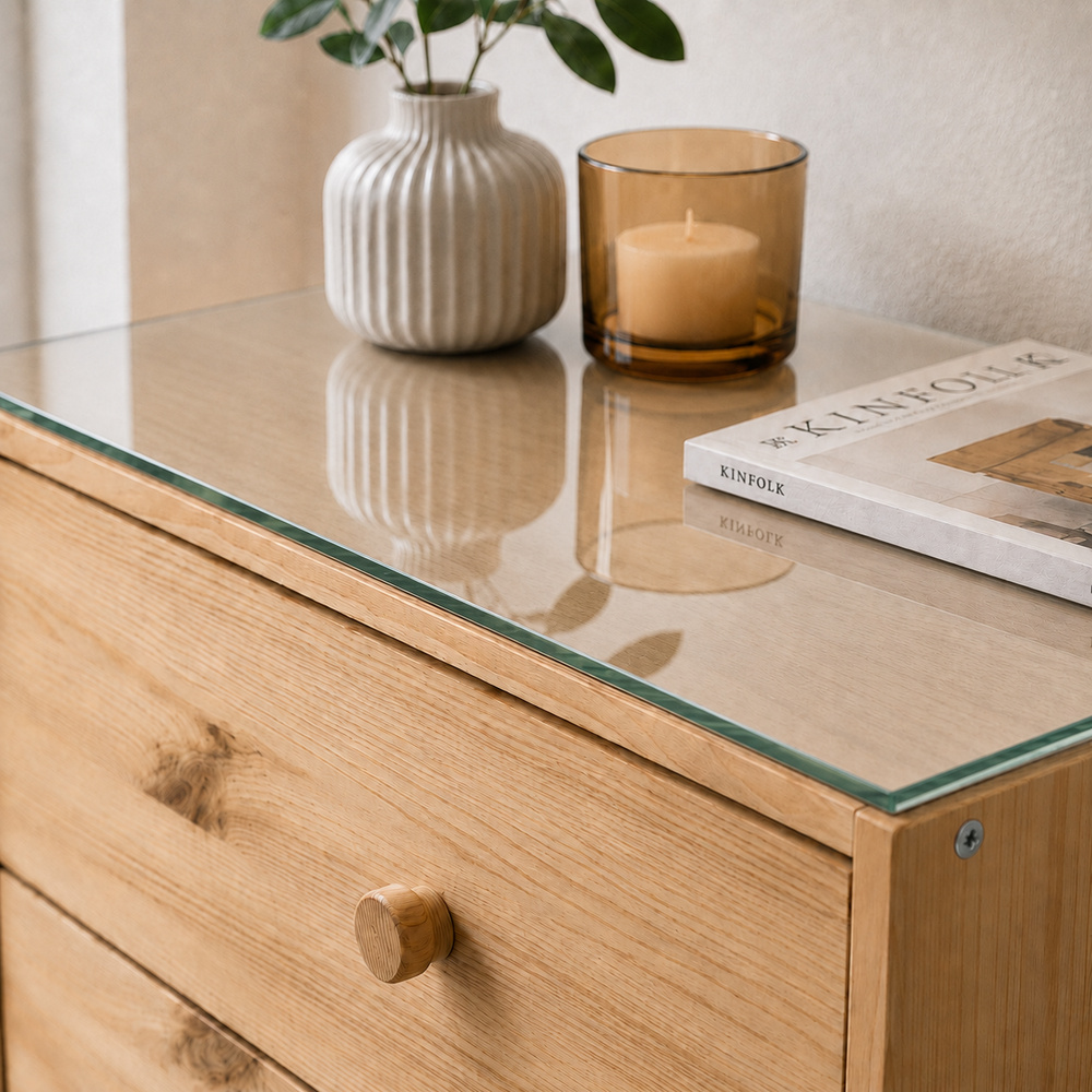 Glasplatte für IKEA RAST Kommoden 60 x 35 cm Klarglas Detailansicht
