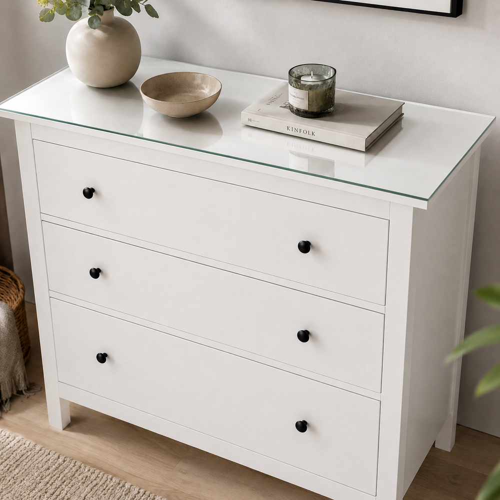 Glasplatte für IKEA HEMNES Kommoden 108 x 50 cm Klarglas Ansicht