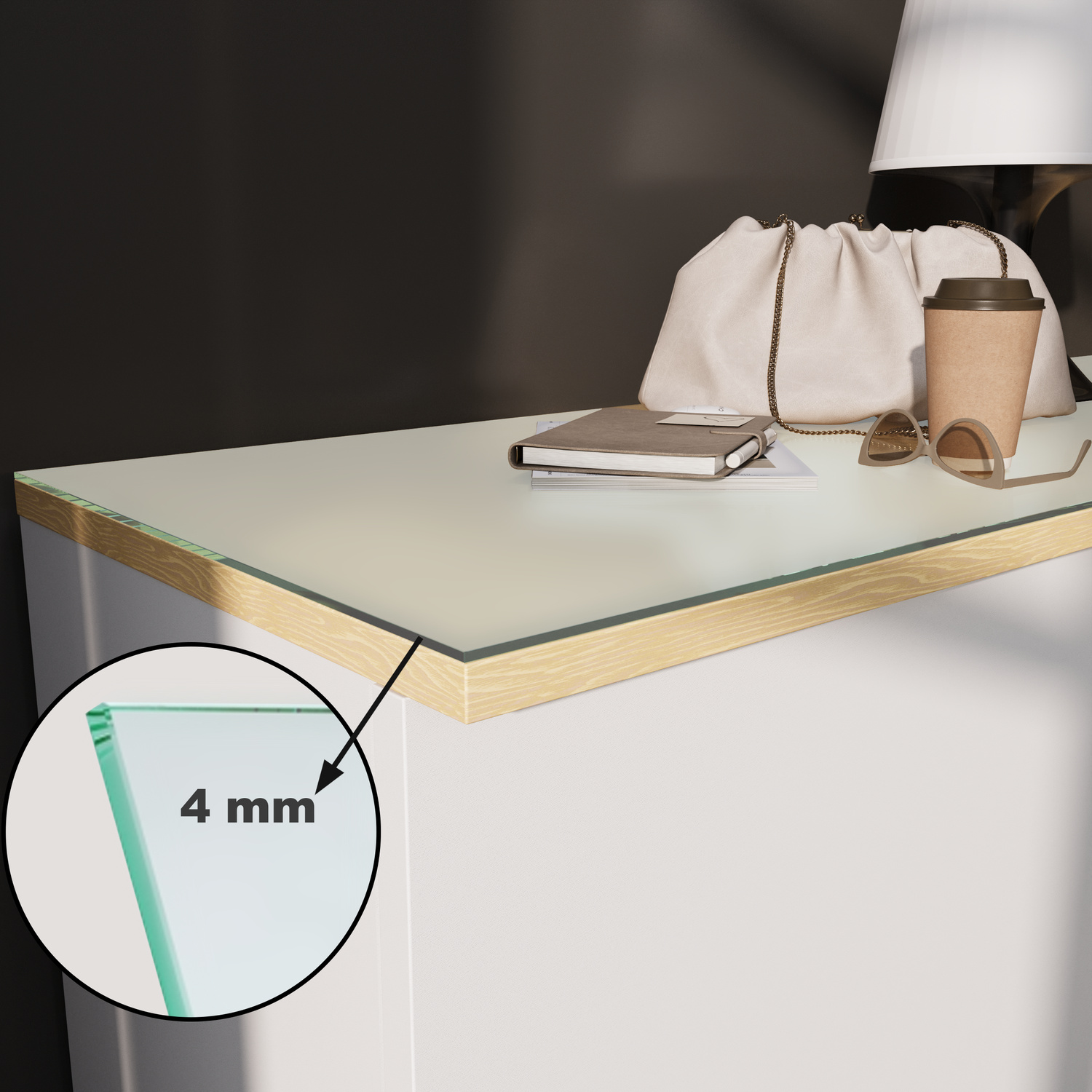 Tisch-Auflageplatte Satineo aus Floatglas  4mm