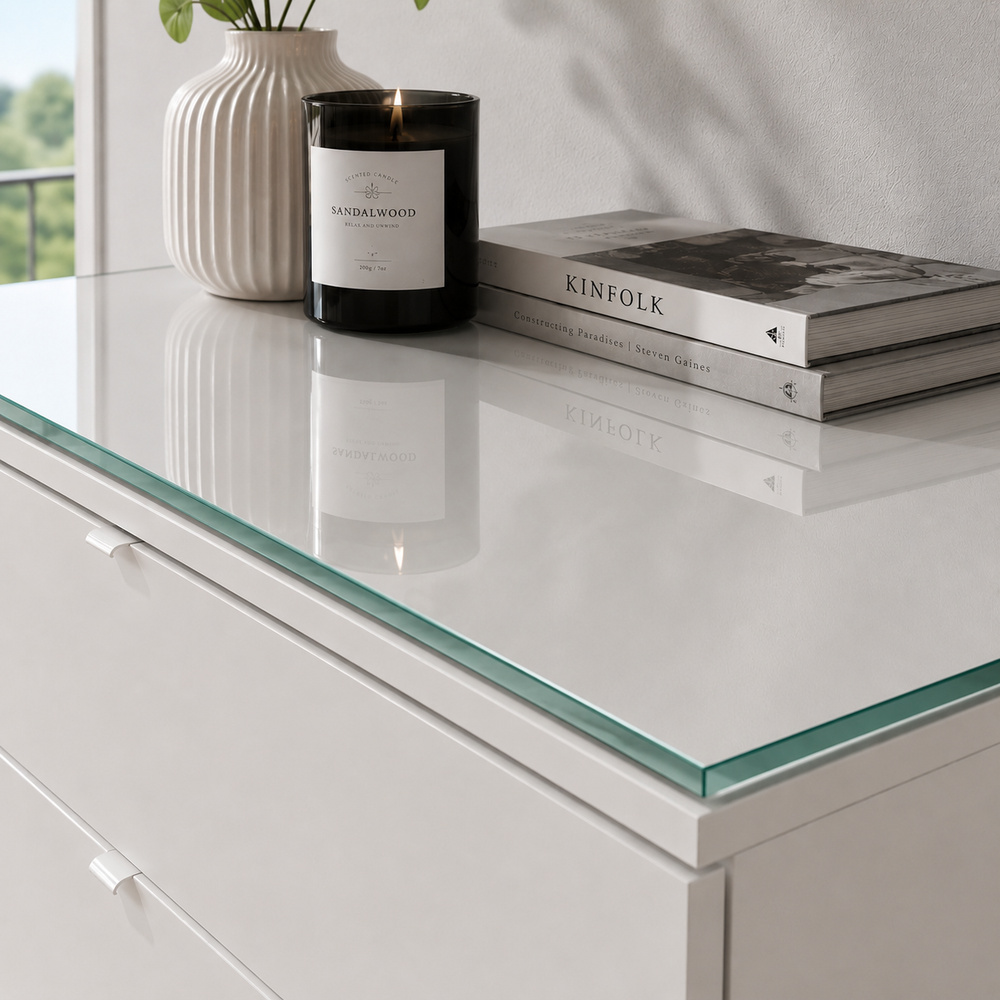 Glasplatte für IKEA VIHALS Kommoden 70 x 47 cm Klarglas Detailansicht