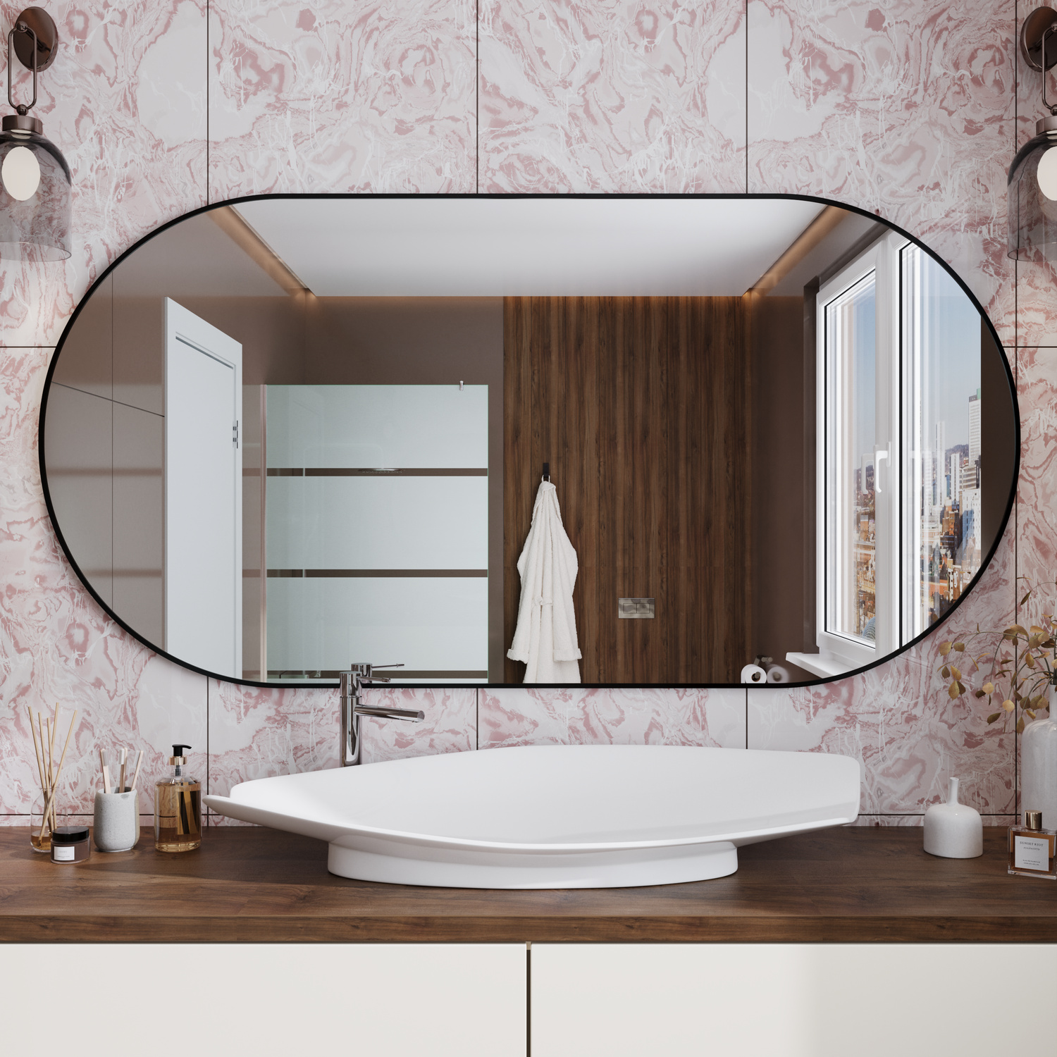 Spiegel ohne Beleuchtung mit Rahmen Oval