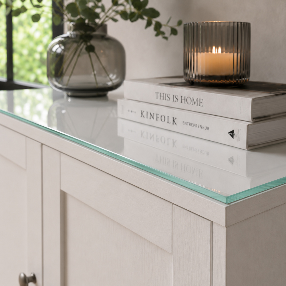 Glasplatte für IKEA HAVSTA Kommoden 81 x 47 cm Klarglas Detailansicht