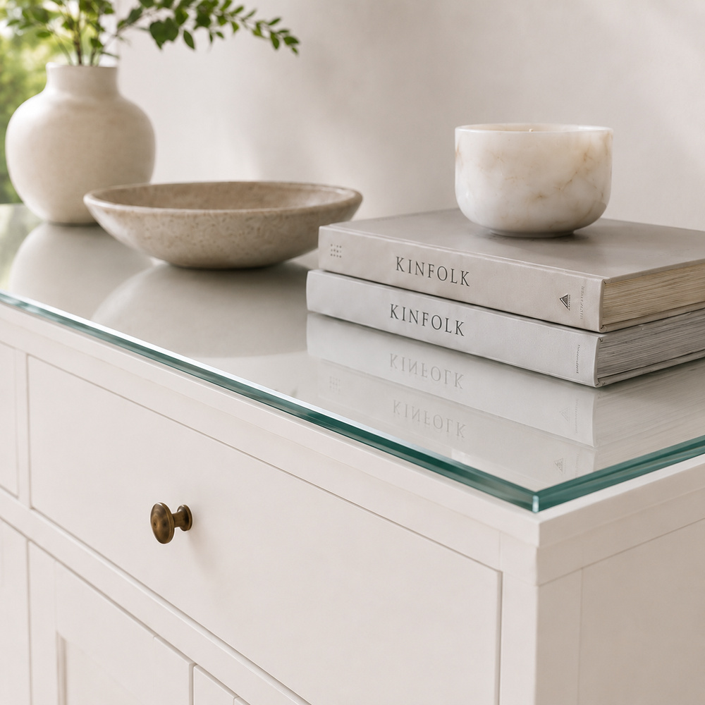 Glasplatte für IKEA IDANÄS Kommoden 124 x 50 cm Klarglas Detailansicht