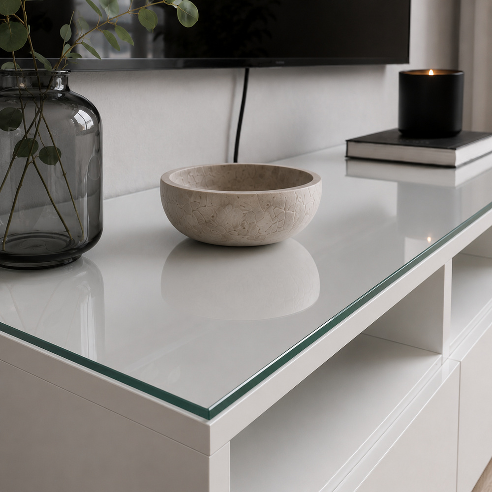 Glasplatte für IKEA BESTÅ TV-Möbel 180 x 40 cm Klarglas Detailansicht