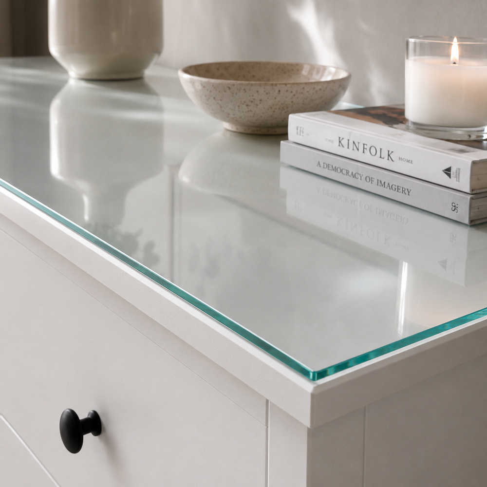 Glasplatte für IKEA KOPPANG Kommoden 90 x 46 cm Klarglas Detailansicht