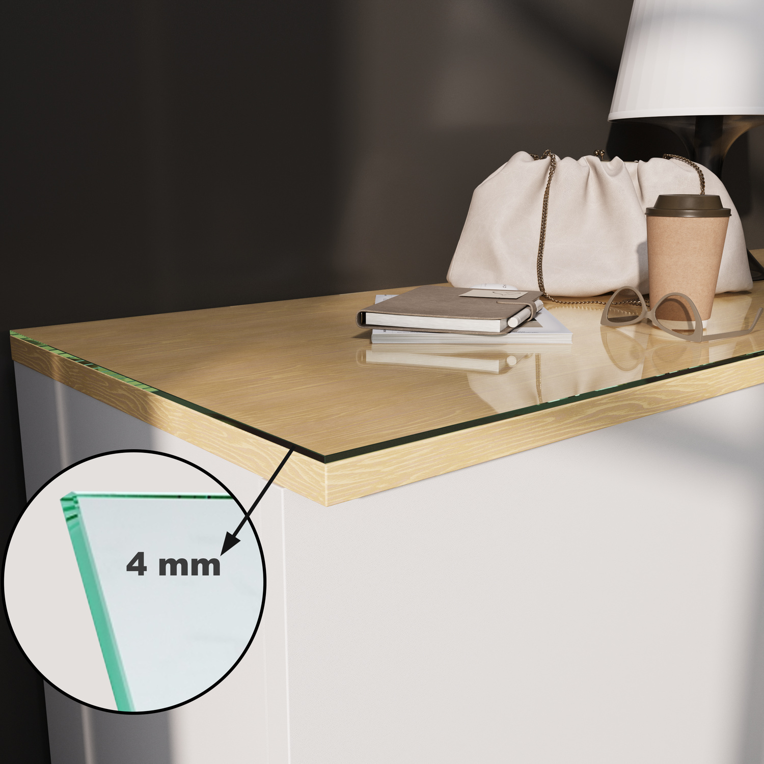 Tisch-Auflageplatte aus Floatglas 4mm