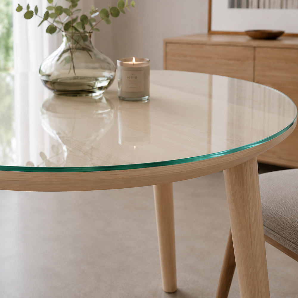Glasplatte für IKEA LISABO Esstische Klarglas Detailansicht