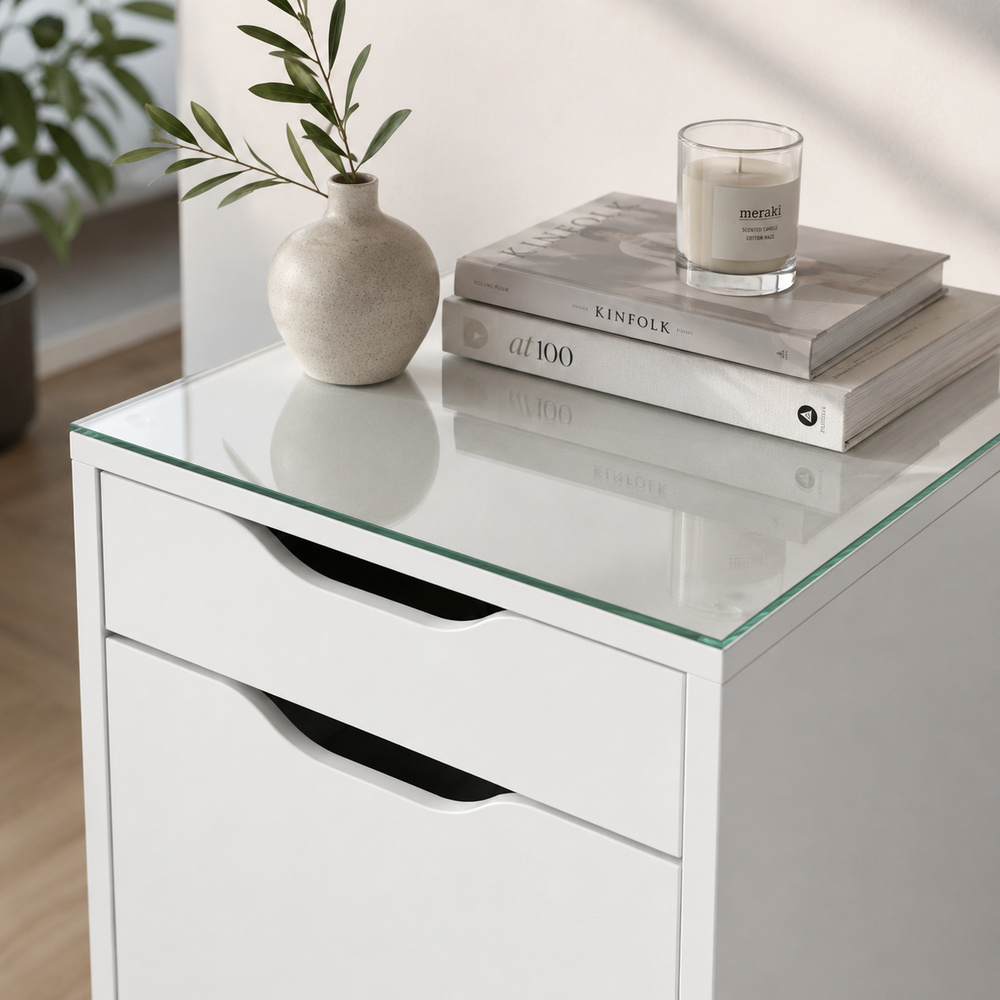 Glasplatte für IKEA ALEX Bürocontainer 36 x 45 cm Klarglas Ansicht
