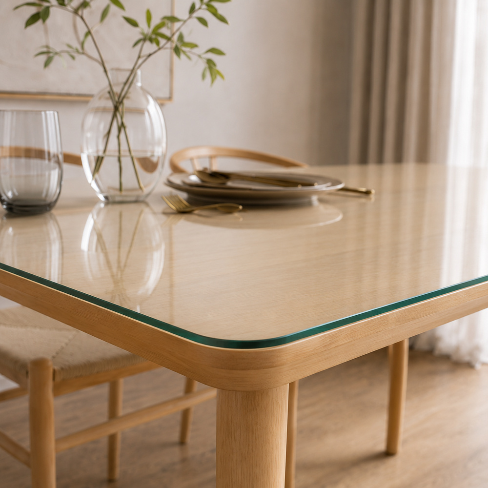 Glasplatte für IKEA LISABO Esstische 140 x 78 cm Klarglas Detailansicht